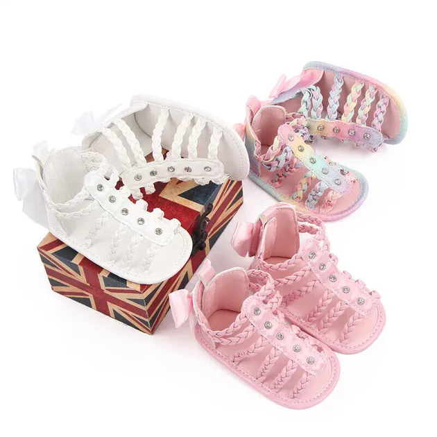 Newborn Gift Baby Girl High Top Crib Shoes Soft Sole Infant Summber Sandals 0-18