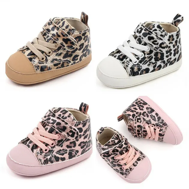 Newborn Baby Boy Girl Leopard Crib Shoes Infant High Top Boot First Step Trainer