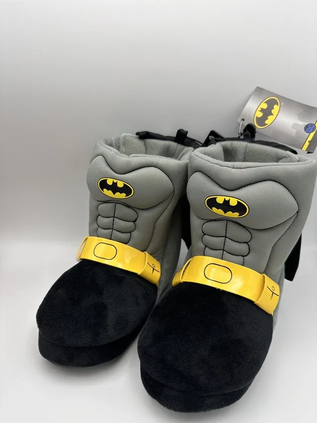 Batman Toddler Slippers YOU CHOOSE SIZE Boots Cape Black/Gray Yellow Plush DC