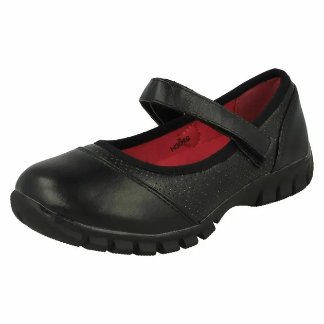 Girls Cool For School 'H3049' Black Synthetic Hook & Loop school Shoes