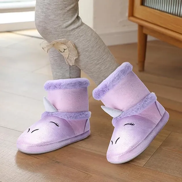 Kids Girls 3D Unicorn Bootie Slippers Toddler Comfort Winter Warm House Shoes