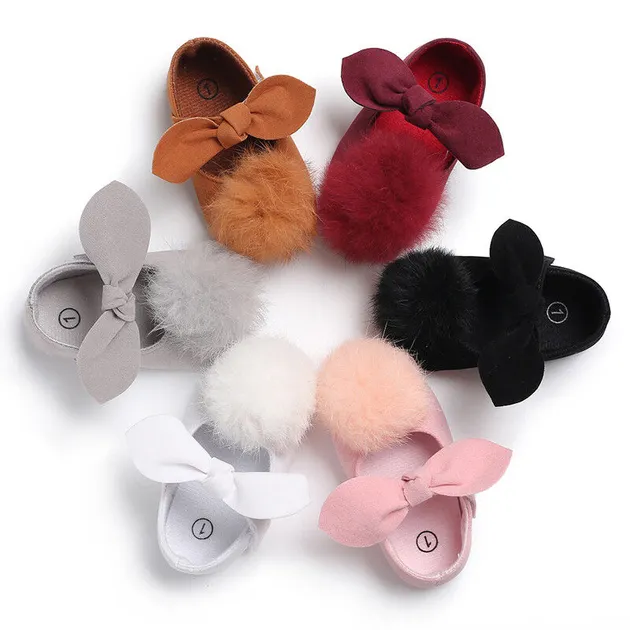 New Arrived So Lovely Baby Girl Crib Shoes Mary Janes Pom Pom Shoes 0-18 Months