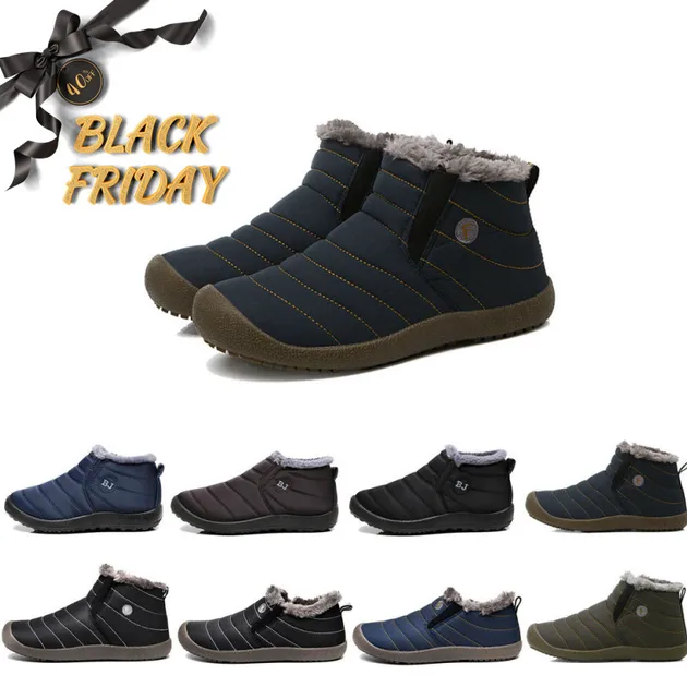 Men Ankle Snow Boots Slip On Winter Waterproof Fur Lined Outdoor Anti-Slip Shoes