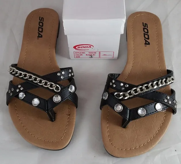 Soda Taxi IIS Girls Youth Black Sandals Size 9