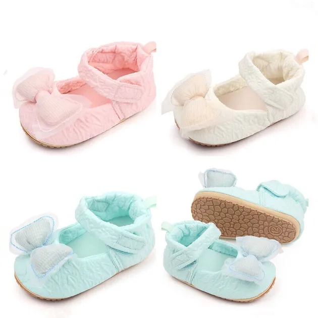 Newborn Baby Girl Bow Crib Shoes Infant Princess Rubber First Step Shoes 0-18 M