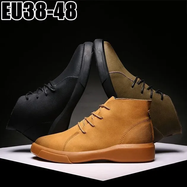 Fashion Men's Sneakers Genuine Leather Sports Running Shoes High-Top Ankle Boots