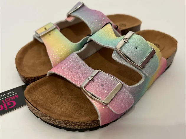 Girl Sandals Rainbow Pastel Multi-Color Size L (2/3) Large New NWT A43