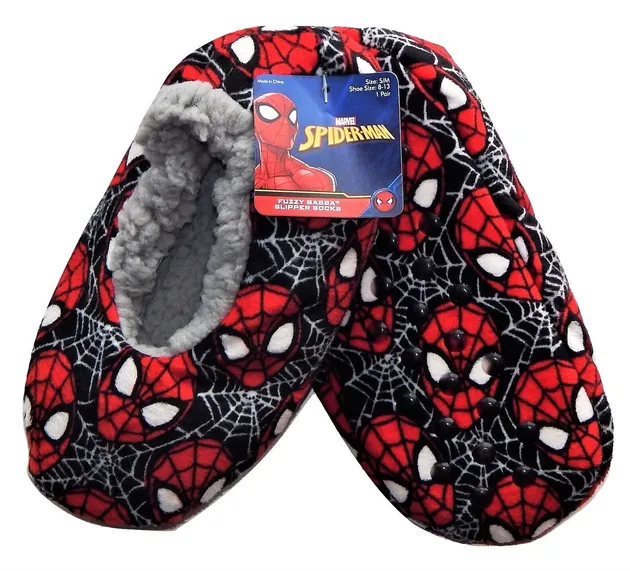 SPIDER-MAN MARVEL COMICS Boys Fuzzy Babba Slippers Size S/M (8-13) or M/L (13-4)