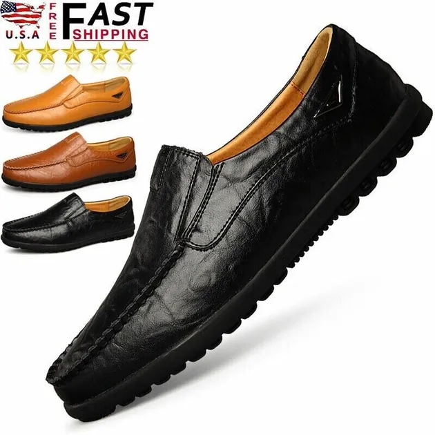 Men's Leather Comfortable Loafers Breathable Casual Driving Fashion Dress Shoes