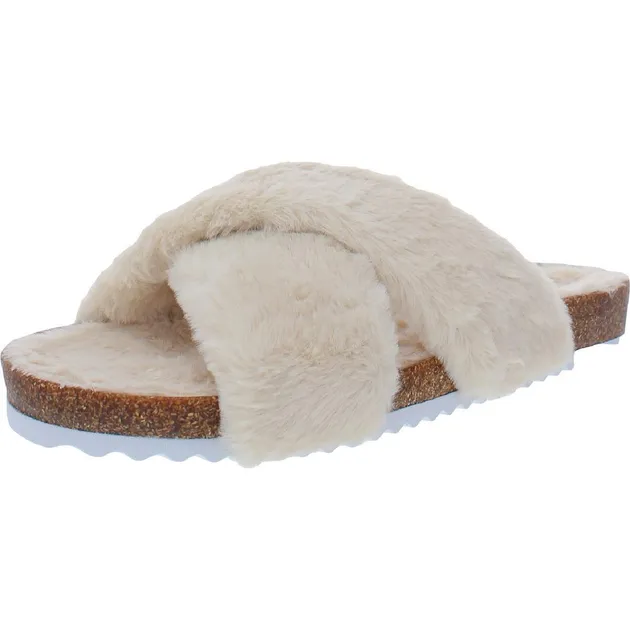 Lucky Brand Womens Marana Faux Fur Cork Slip On Slide Sandals Shoes BHFO 0953