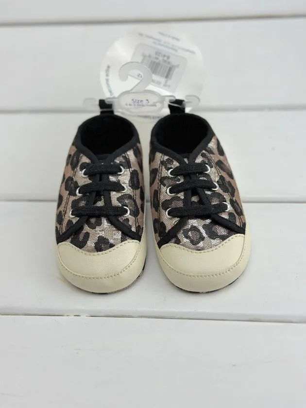 NEW Baby Girl Boy Unisex shiny leopard Shoes Size 6-12 months 3/4