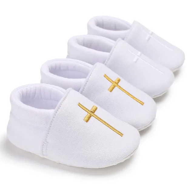 Baby Boy Girl Christening White Crib Shoes Soft Sole First Shoes Newborn to 18 M