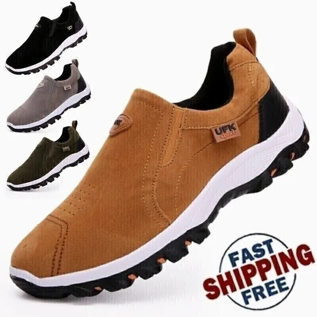 Mens Slip on Trainers Waterproof Walking Ourdoor Hiking Shoes Casual Sneakers