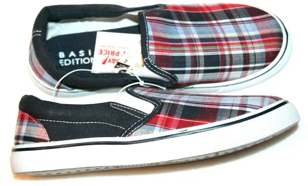 Basic Editions Youth Boys' Revolve Red/Plaid Canvas Shoes #12303