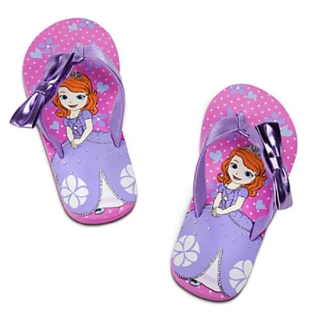 DISNEY STORE SOFIA THE FIRST FLIP FLOPS GIRLS METALLIC FAUX LEATHER W/BOW NWT