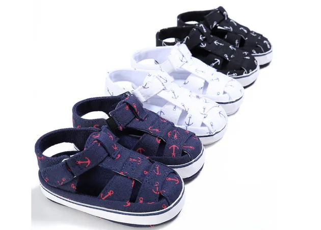 Newborn Baby Boy Soft Sole Navy Crib Shoes Toddler Summer Sandals Size 0-18 M