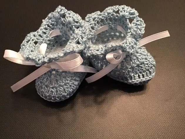 Crochet Baby Shoes Baby Booties Doll Shoes Doll Booties Shell Blue White Ribbon