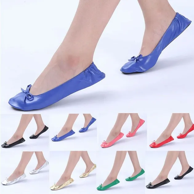 Women Foldable Portable Travel Ballet Flat Roll Slipper Shoes Dance Party Shoes