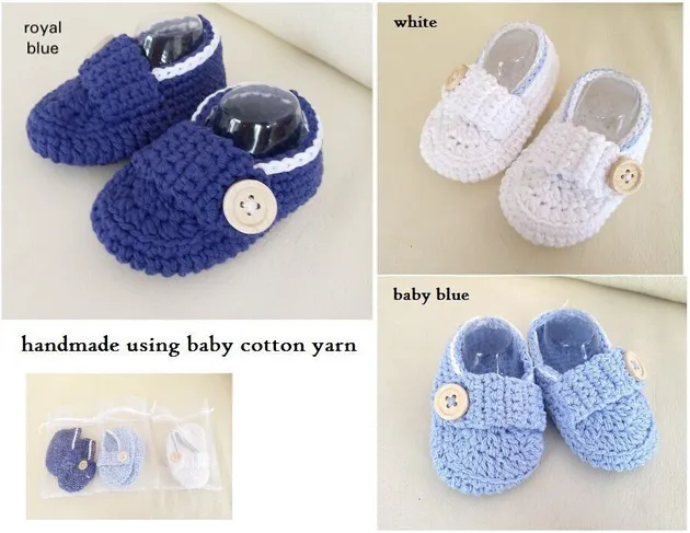 New Baby Boy Girl Crochet Handmade Booties Shoes Navy White Blue so soft 0-6 mos