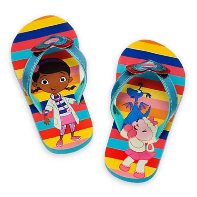 DISNEY STORE DOC MCSTUFFINS CUTE FLIP FLOPS FOR GIRLS NWT BLUE WITH HEARTS