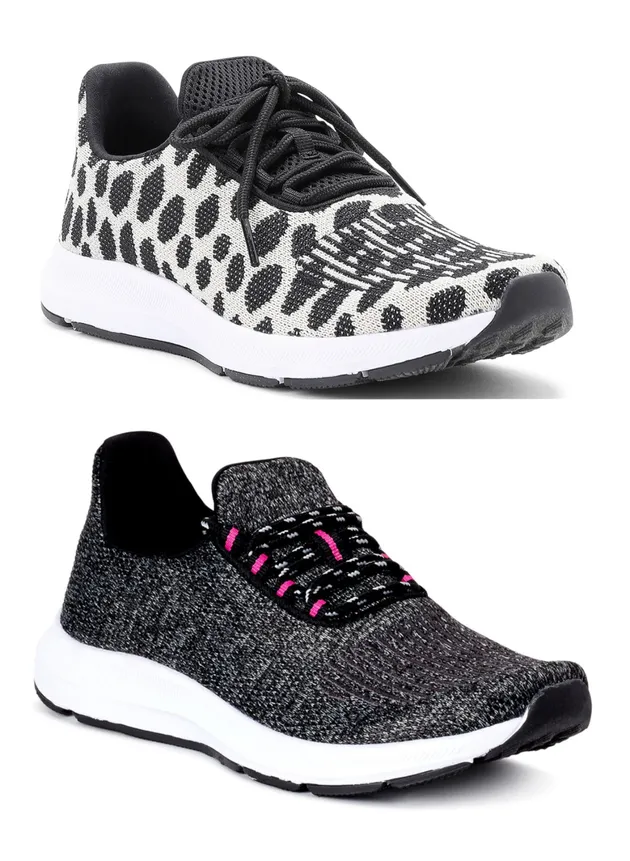 Athletic Works Women's Soft Comfy Running Sneakers Black & Leopard NEW