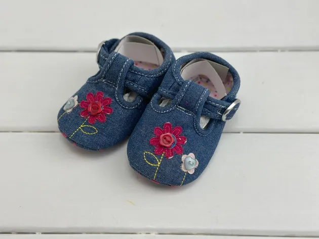 NEW Toddler Baby Girl Denim Mary Janes Shoes 12-18 months