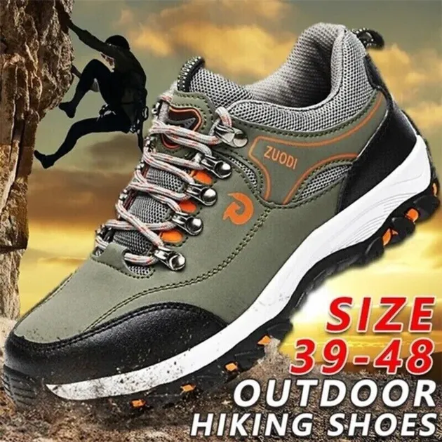 Mens Waterproof Non-slip Sport Sneakers Leather Casual Walking Hiking Shoes Size