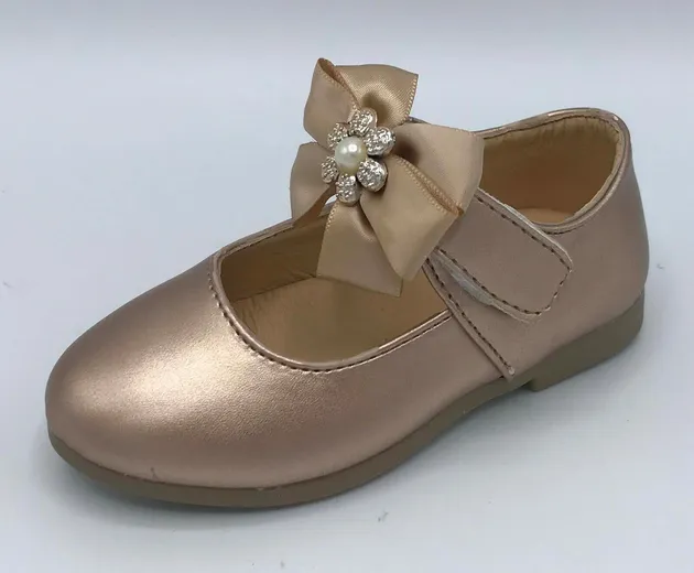 New Girl's Bow-Accent Rose Gold Mary Jane